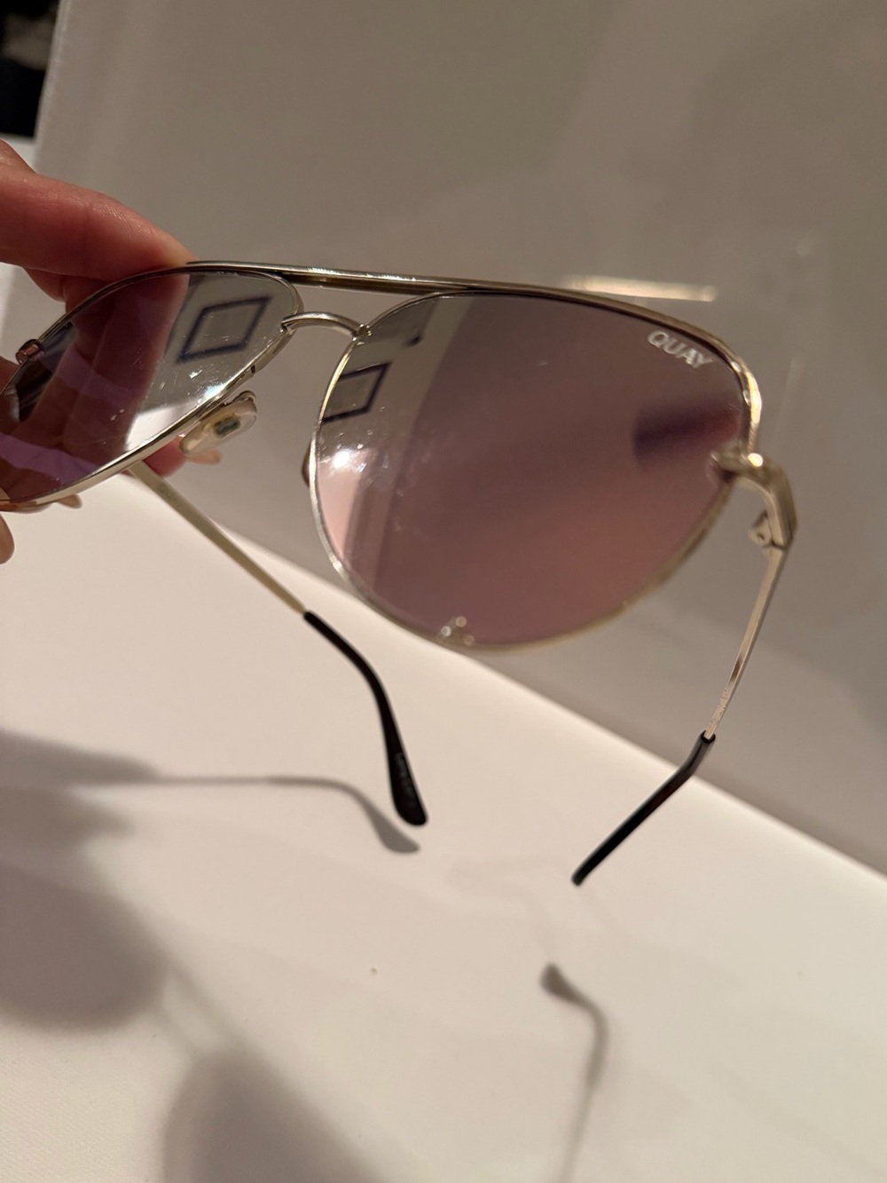 Quay Australia Gold Frame Aviator Sunglasses with Pink Lenses